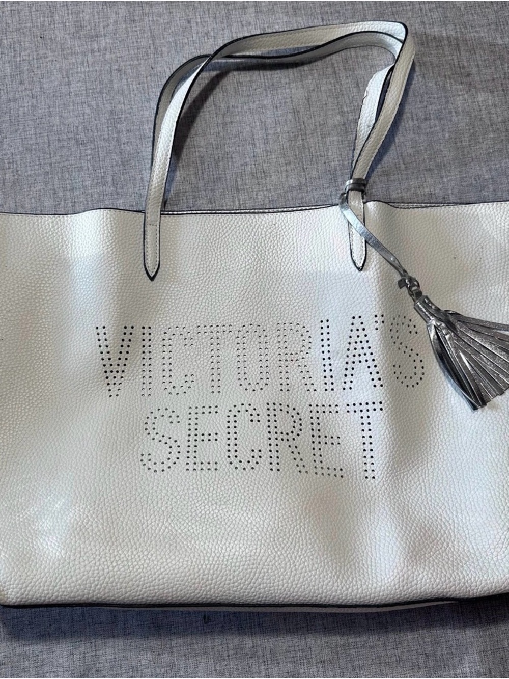 Victoria's Secret White Tote with Silver Tassel Accent